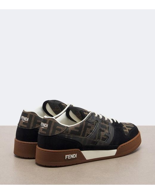 Fendi Black Match Jacquard Suede-Trimmed Sneakers