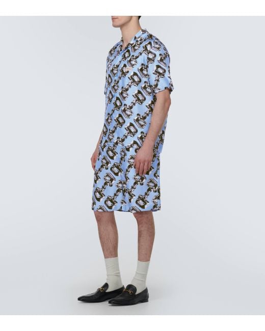 Gucci Blue Horsebit Printed Silk Shorts for men