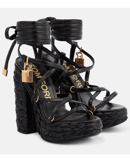 Tom Ford Black Rope Ankle-wrap Wedge Sandals