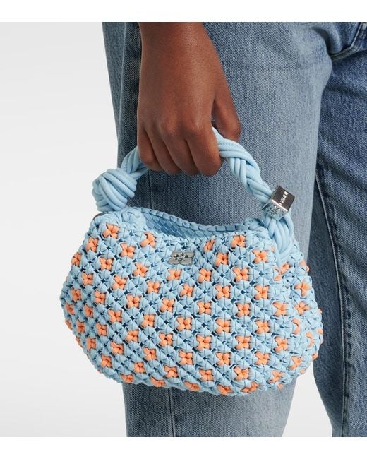 Ganni Blue Bou Mini Woven Top-Handle Bag
