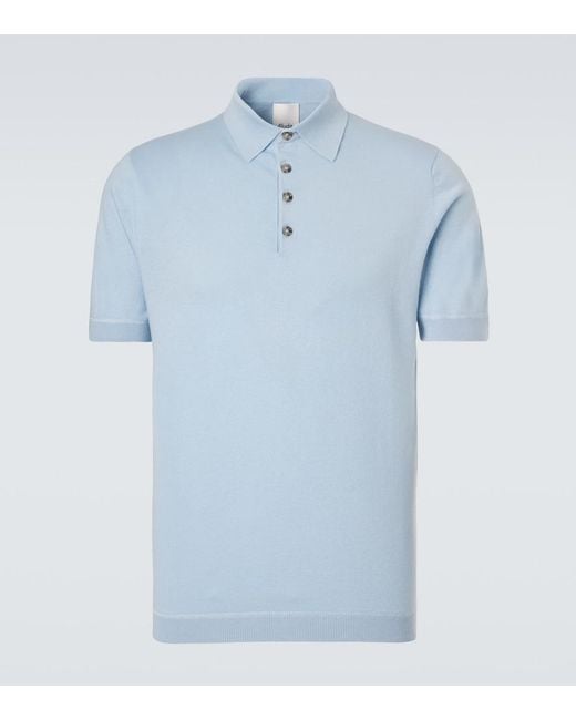 Allude Blue Cotton, Silk, And Cashmere Polo Shirt for men
