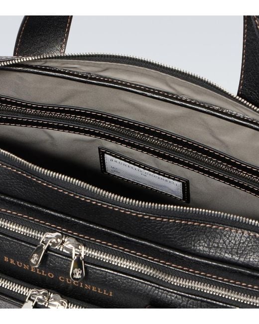 Brunello Cucinelli Black Leather Briefcase for men