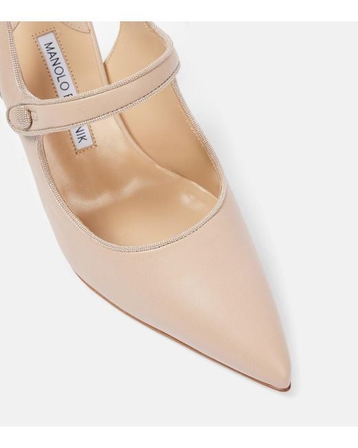 Manolo Blahnik Natural Campari 90 Suede Slingback Pumps