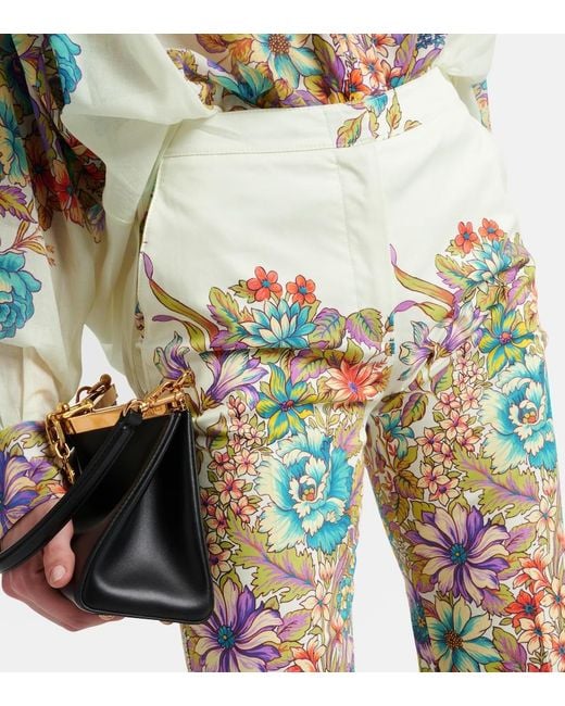 Etro Green Floral Cotton-Blend Flared Pants