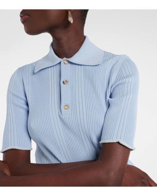 Bottega Veneta Blue Ribbed-knit Cotton Polo Shirt