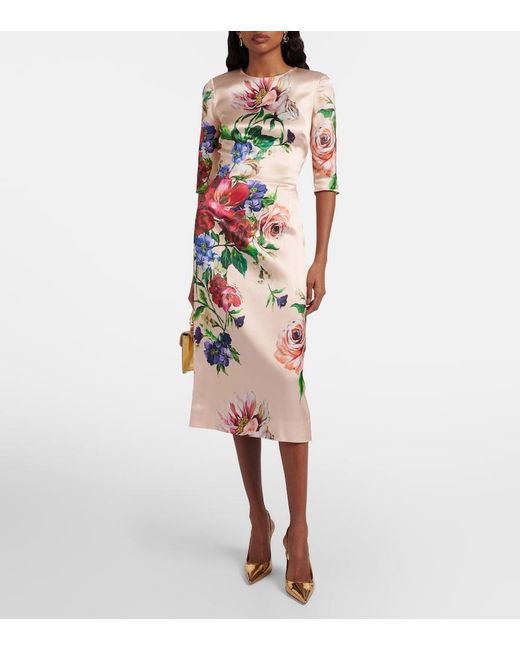 Dolce & Gabbana Pink Midi Dress With Floral Print