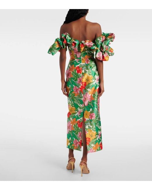 ALÉMAIS Green Printed Off-Shoulder Maxi Dress