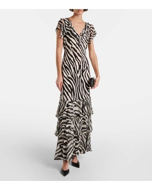 Rixo White Bedrucktes Maxikleid Amelle Aus Seide