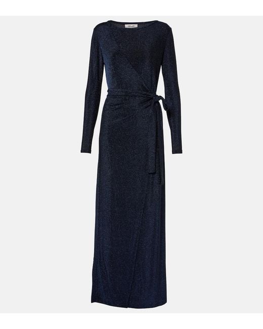 Diane von Furstenberg Blue Simona Lame Wrap Dress