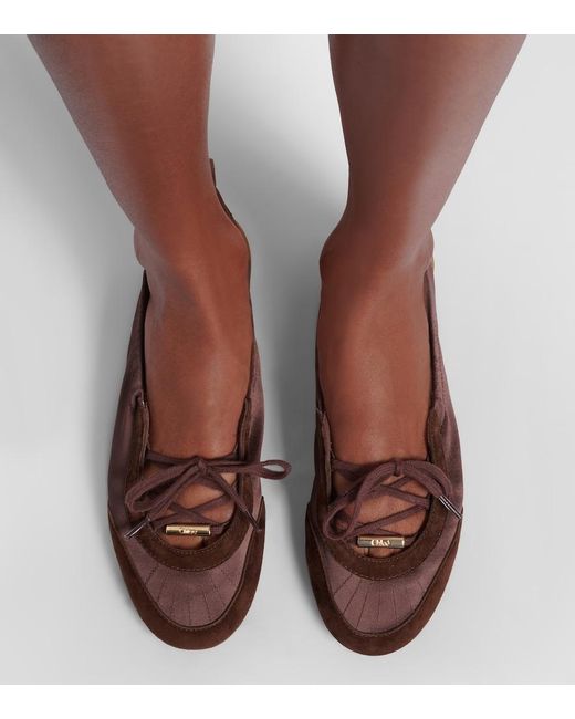 Chloé Brown Kick Suede-Trimmed Satin Flats