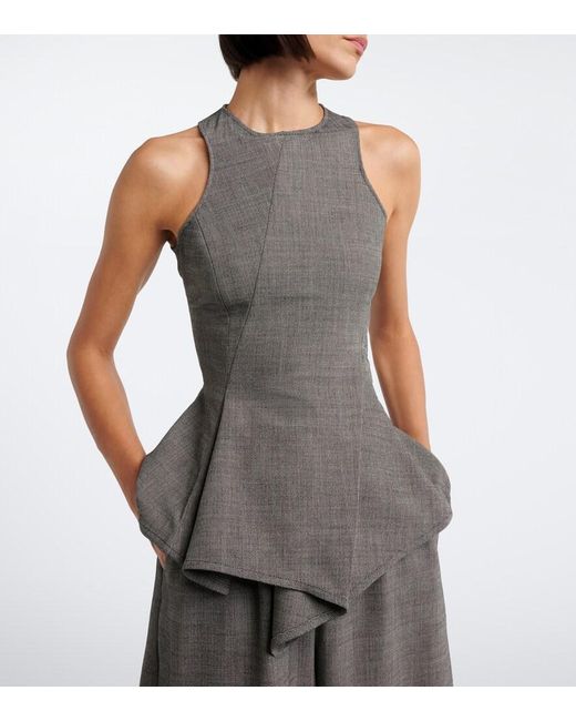 Magda Butrym Gray Herringbone Pleated Peplum Wool-Blend Top