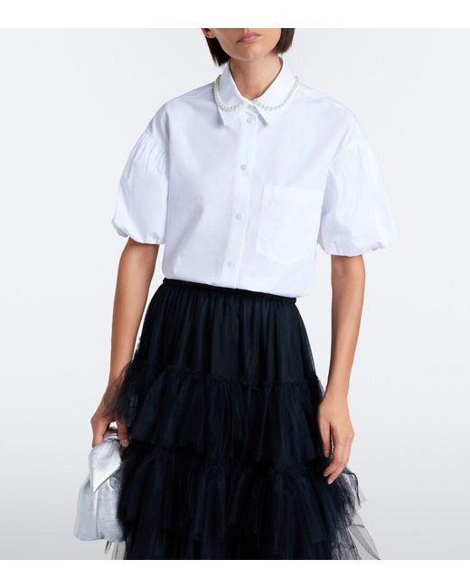 Simone Rocha White Embellished Scalloped Cotton Blouse