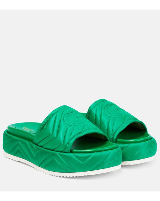 Gucci Quilted Calf-suede Flatform Slides in Green | Lyst Canada