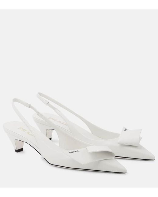 Prada White Modellerie Leather Slingback Pumps