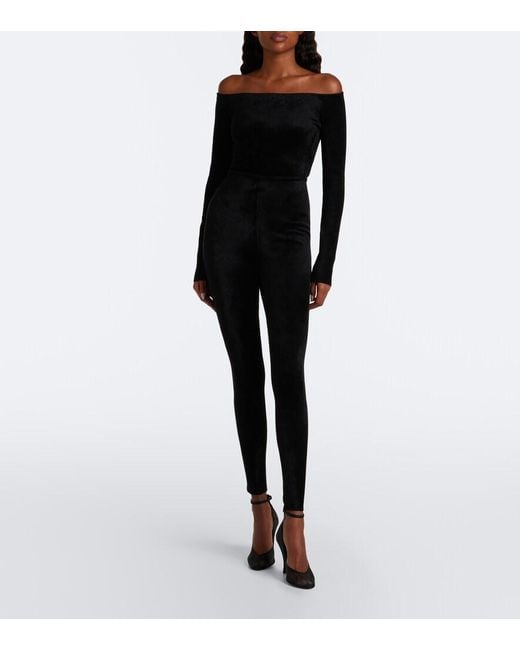Alaïa Black Off-Shoulder Velvet Bodysuit