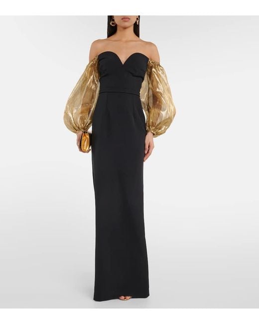 Safiyaa Black Off-shoulder Crepe Gown