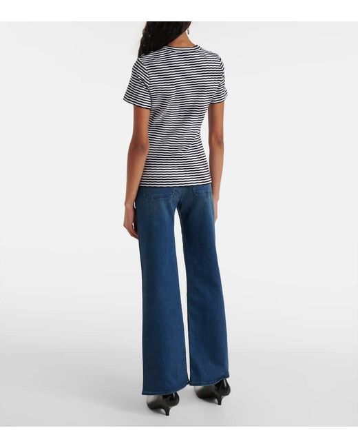 Veronica Beard White Draya Striped Cotton-Blend T-Shirt