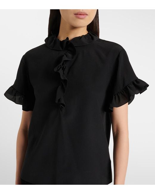 Chloé Black Ruffled Silk Crepe De Chine Top