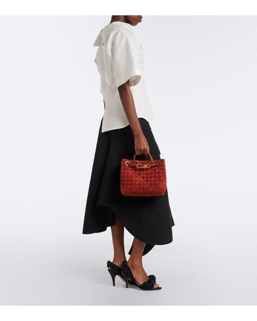 Bottega Veneta Red Andiamo Intrecciato Small Suede Tote Bag