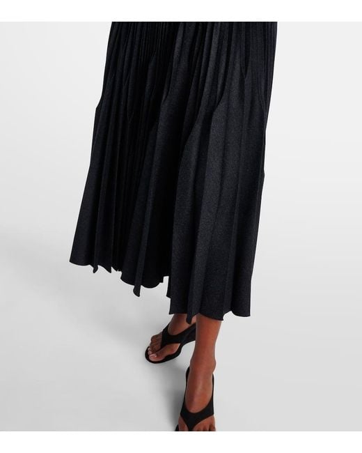 Alaïa Black Pleated Wool Flannel Midi Skirt