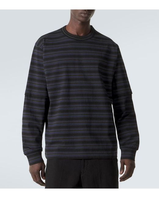 Sacai Black Striped Cotton T-Shirt for men