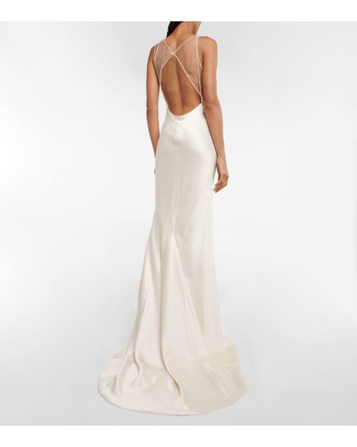 Maison Margiela White Mesh-detail Fishtail Gown Dress