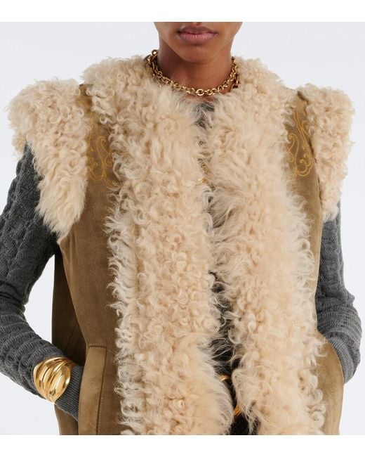 Etro Natural Shearling-Lined Embroidered Vest