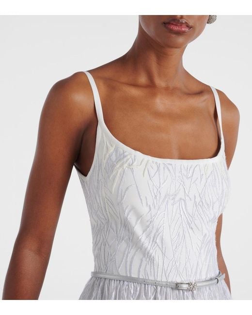 Elie Saab White Embroidered Tulle Gown