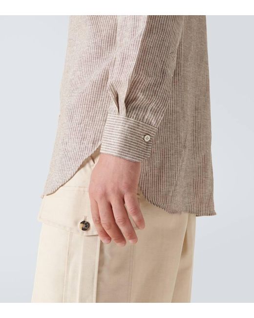 Kiton White Striped Linen-blend Shirt for men