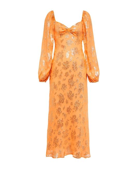 Rixo Orange Floral Midi Dress
