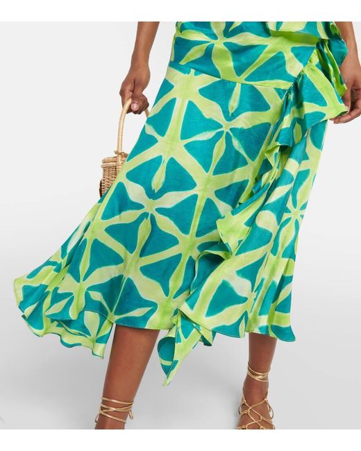 Ulla Johnson Green Bedrucktes Midikleid Zoya Aus Seide