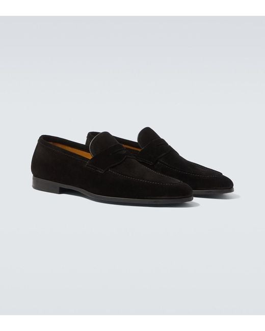 Magnanni Shoes Brown Diezma Suede Penny Loafers for men