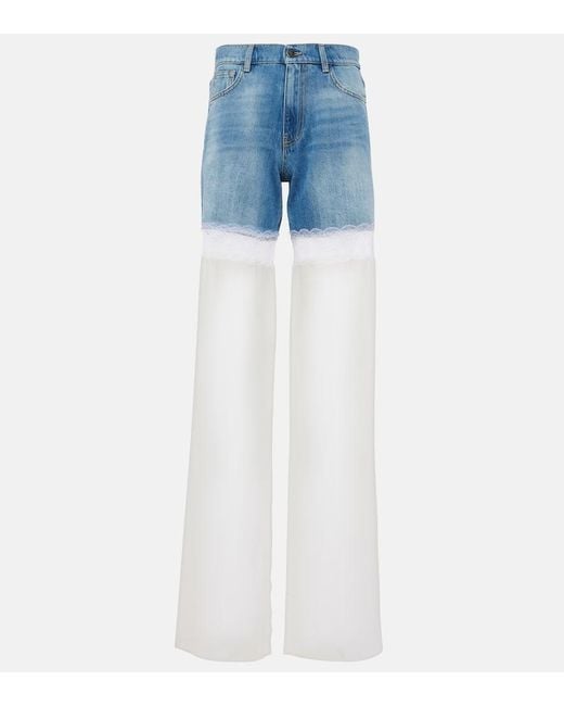 Nensi Dojaka Blue High-Rise Wide-Leg Jeans Mit Tuell