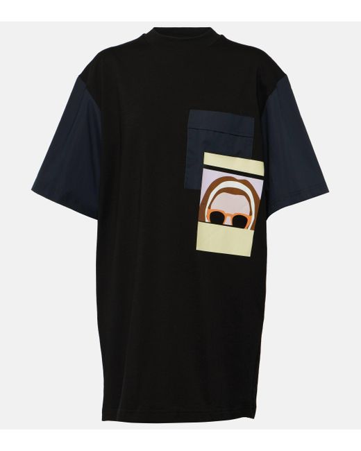 Plan C Black Printed Cotton Jersey T-shirt Minidress
