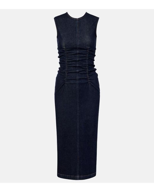 Sportmax Blue Voto Ruched Denim Midi Dress