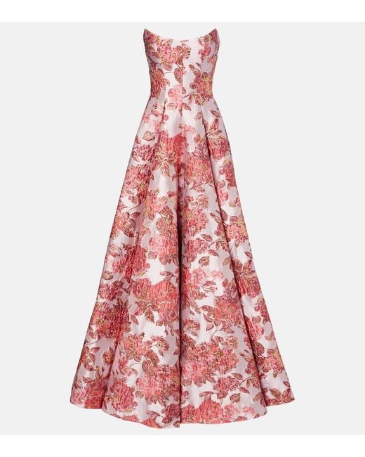 Markarian Red Laila Floral Brocade Gown