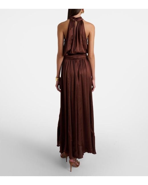 Poupette Purple Nina Halterneck Satin Maxi Dress
