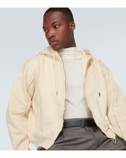 Jacquemus Natural Camargue Warped Logo Zipped Hoodie, Long Sleeves, Light, 100% Cotton, Size: Large for men