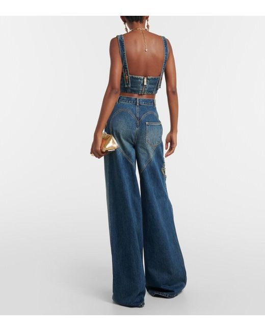 Area Blue Claw Cup Crystal-embellished Denim Bustier
