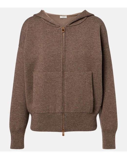 Agnona Brown Cashmere, Wool, And Silk Hoodie