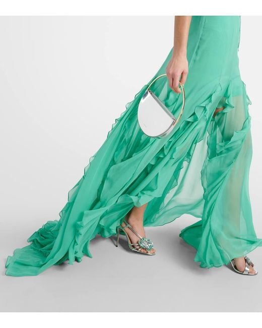 Costarellos Green Off-Shoulder Corset Silk Gown