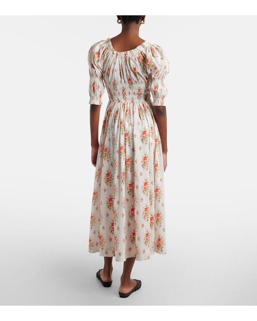 Doen Multicolor Ischia Gathered Floral Cotton Midi Dress