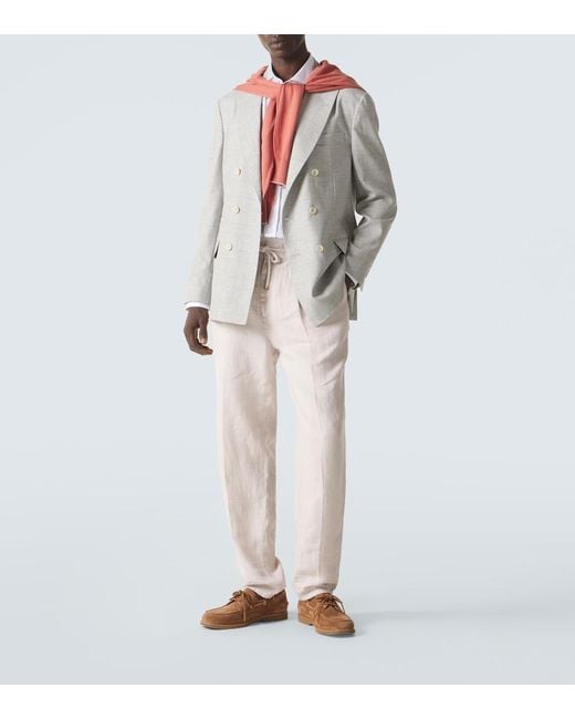 Brunello Cucinelli White Linen Tapered Pants for men