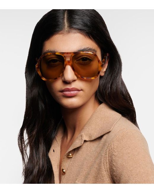 Chloé Brown Logo Aviator Sunglasses