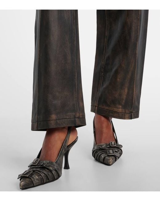 JACQUES WEI Gray Weite High-Rise-Hose Aus Leder