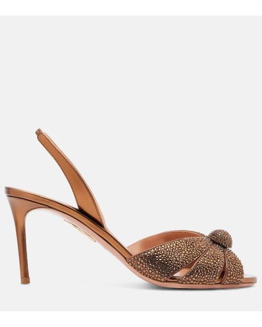 Aquazzura Brown Italian Flirt 75 Embellished Leather Sandals