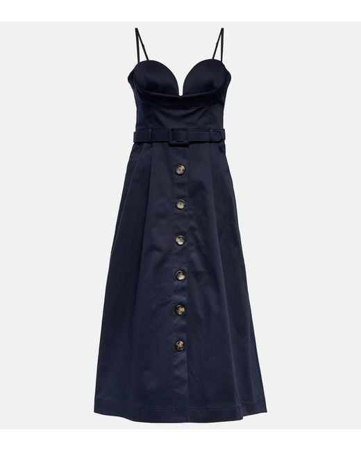 Carolina Herrera Blue Belted Cotton-Blend Midi Dress