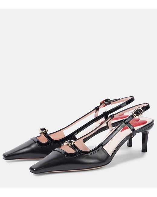 Roger Vivier Black Viv' Canard 55 Leather Slingback Pumps