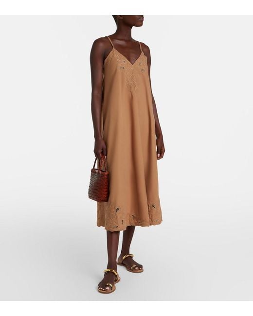 Juliet Dunn Brown Broderie Anglaise Cotton Slip Dress