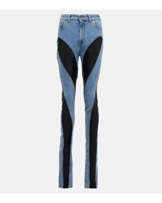 Mugler Blue Spiral Paneled Jeans